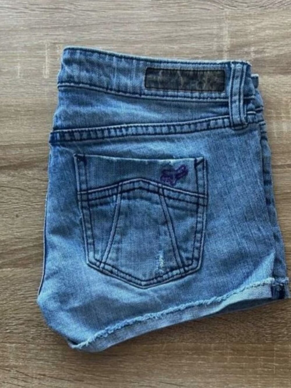 Fox Racing Distressed Denim Short Shorts Blue Stretch Size 3 Juniors - Picture 4 of 10